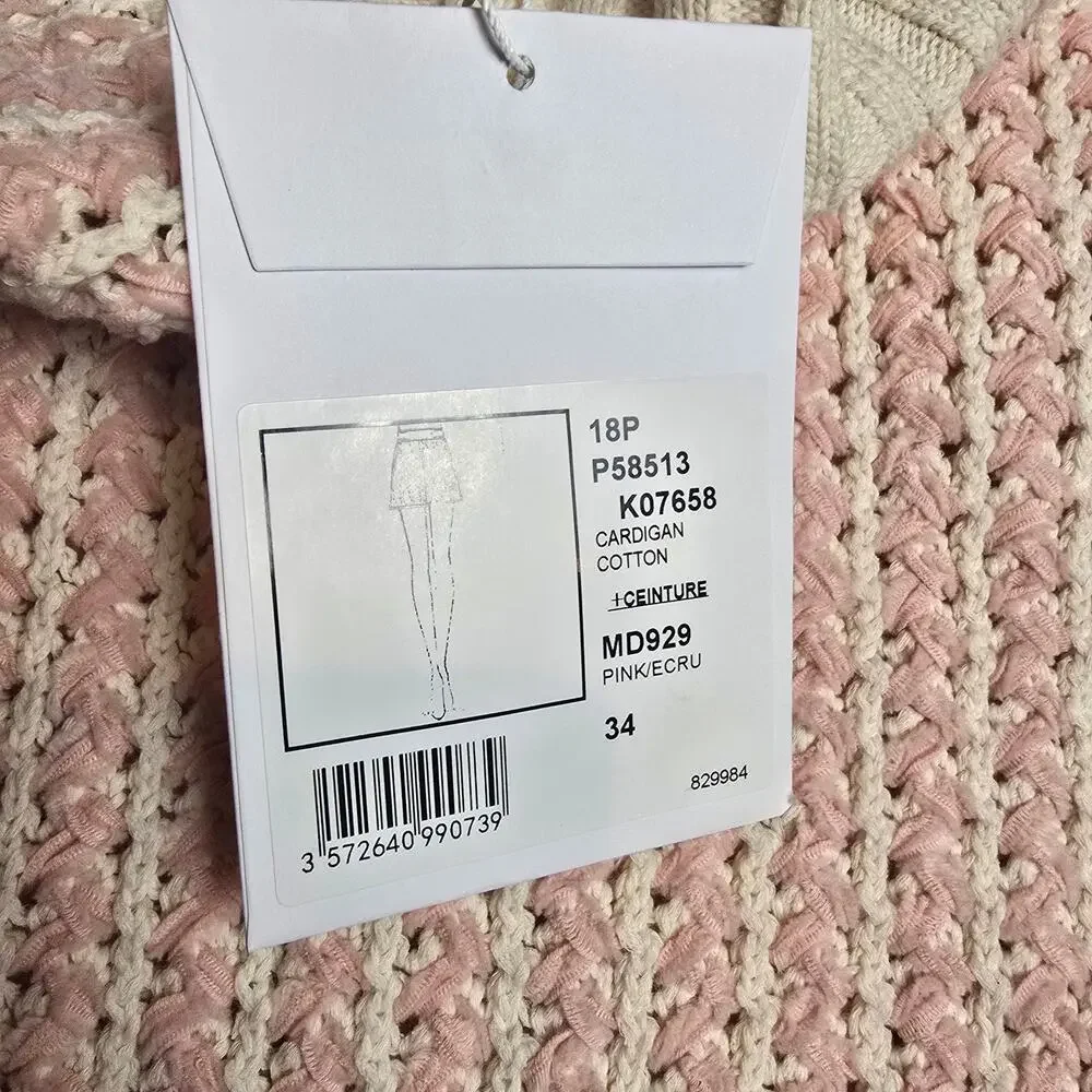 CHANEL cream & pink cotton 2018 18P RIBBON KNIT MINI Skirt 34